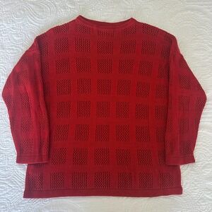 Vintage Benetton Made in Italy Linen Blend Open-Weave Red Sweater L/XL